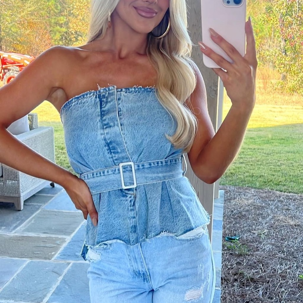 Denim Strapless Crop Top